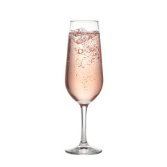 Delicate pink ros wine in a chilled glass with soft glowing color and bubbles exuding elegance and refreshment
