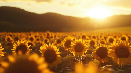 Fototapeta premium Sunflower Field Sunset Landscape