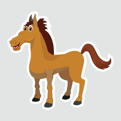 Cute Cartoon Horse Vector Sticker. Cheerful cartoon horse sticker with a playful expression. Great for kids' decor, educational materials, and farm animal-themed designs