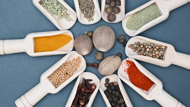 spice mix in wooden spoons