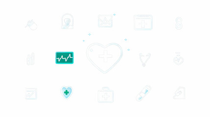 A Vibrant Heart Representing Holistic Healthcare Surrounded By Various Medical Icons In A Minimalist, Light Teal And White Design