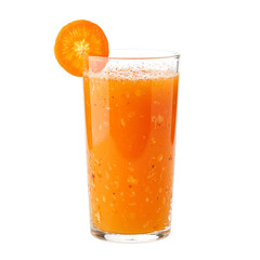 Healthy and vibrant glass of carrot juice with a slice of carrot on the rim radiating freshness and delicious appeal