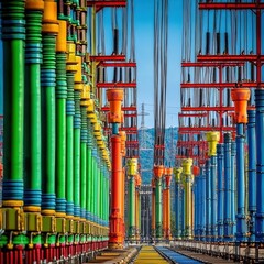 Obraz premium Colorful columns create vibrant industrial vista