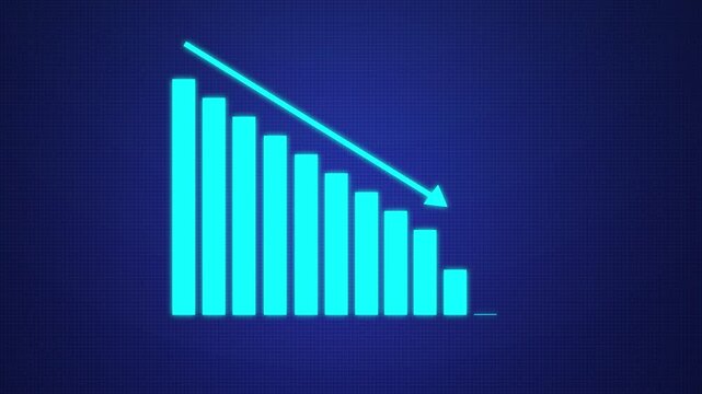 Animated down graph icon animation.negative chart graph making downfall on a grid background.