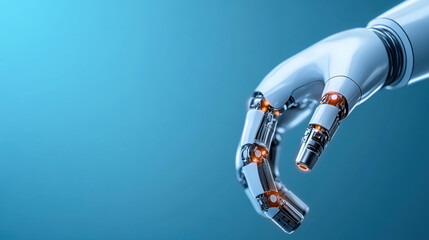 Advanced robotic hand demonstrating precision and dexterity in an industrial automation environment with minimalist design