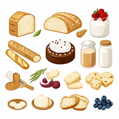 Fototapeta premium Assorted Bread and Dairy Products with Fresh Ingredients and Snacks
