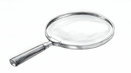 Hand-drawn magnifying glass on white background; investigation, research, discovery concept; ideal for education, science websites