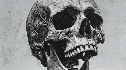 Detailed skull drawing, light grey background, medical or artistic use