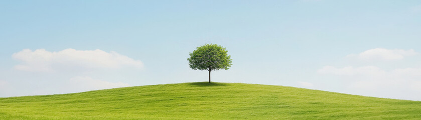 Planting trees for future generation, single tree stands against vast landscape, symbolizing solitude and peace