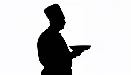 Chef silhouette holding a bowl against a white background