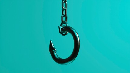 Metal Hook on Chain, Teal Background