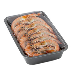 Shrimp packaged in plastic for freshness and convenience in cooking.