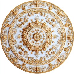 Fototapeta premium Ornate gold and white ceiling medallion.