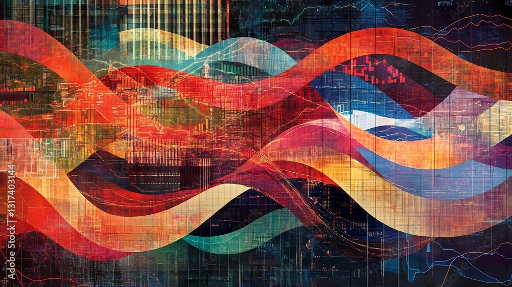 Aufkleber artistic representation of trade cycle featuring interwoven patterns symbolizing phases of economic 