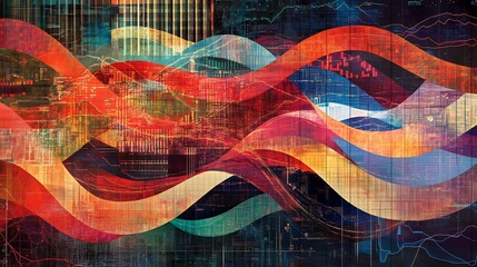 Artistic representation of trade cycle featuring interwoven patterns symbolizing phases of economic expansion contraction