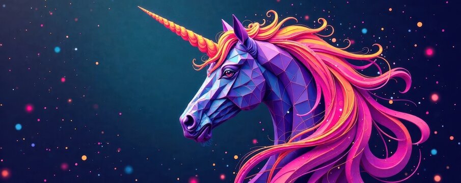 Abstract unicorn head, geometric zendala, flowing lines, abstract, mythical