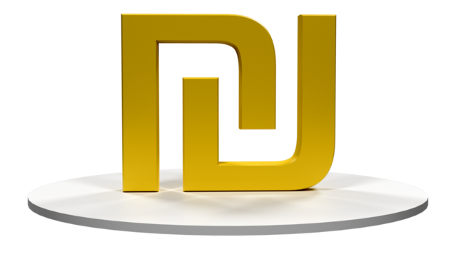 Israeli Shekel, golden 3d with transparent background 