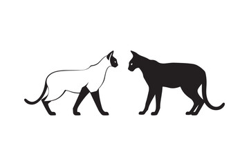 Caracal and Siamese Cat Silhouette Vector Illustration Feline Art Design