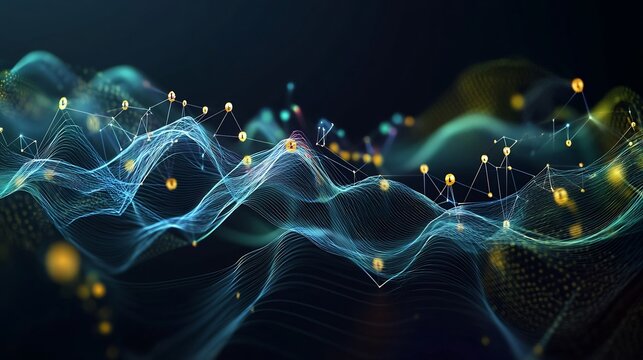 Artistic visualization of derivatives symbolic nodes flowing geometric pathways representing options and futures