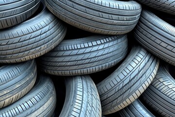 Obraz premium Recycling initiative for used tires urban area environmental awareness industrial setting ground level sustainability concept