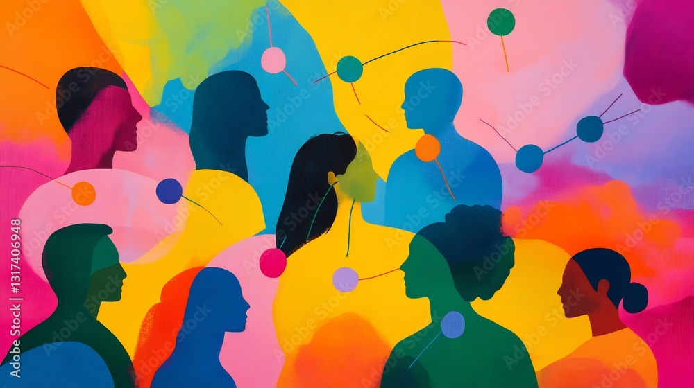 Poster Artistic visualization of inclusion strategies highlighting symbolic connections abstract layers equity and belonging