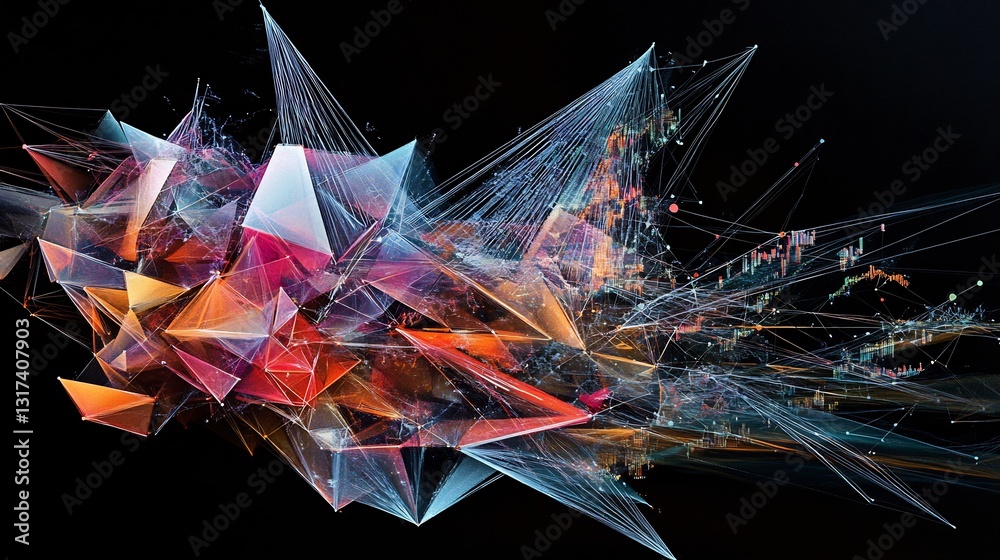 Aufkleber artistic visualization of macroeconomics highlighting interconnected geometric form global economic 