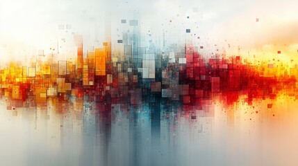 Abstract Pixelated Landscape Dissolving Into Tiny Fragments with Vibrant Colors and Modern Design