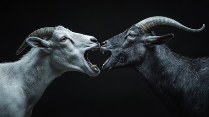 Two goats standing side by side, likely domesticated and friendly