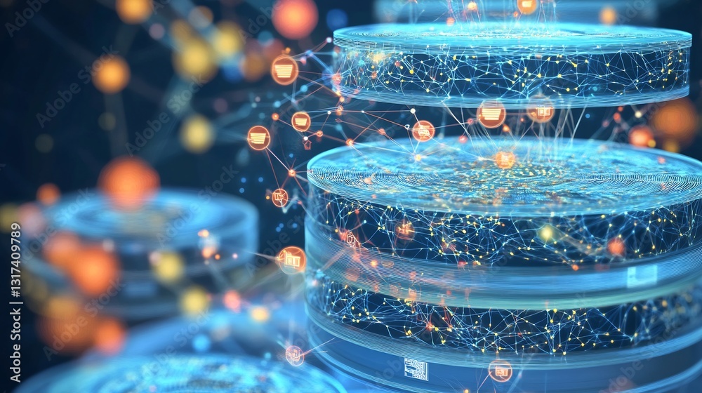 Leinwandbilder artistic visualization of regtech highlighting abstract node symbolic layers representing regulatory