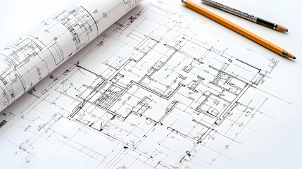 Detailed Technical Drawing With Mathematical Formulas And Equations On White Paper With Pencils In Soft Light