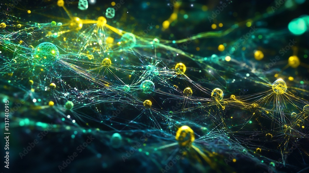 Poster Artistic visualization of startup ecosystems featuring symbolic nodes interwoven layers representing innovation collaboration