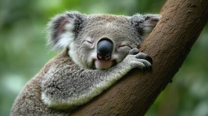 Adorable Sleeping Koala on a Tree Branch