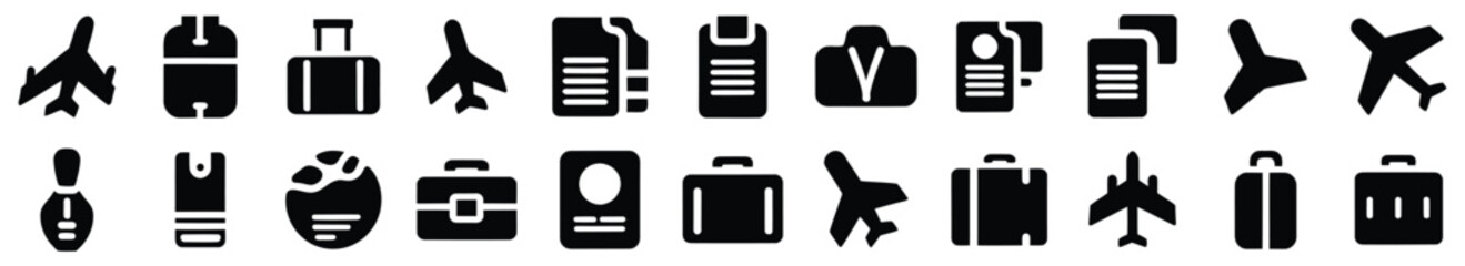 Collection of Black and White Travel and Airport Icons