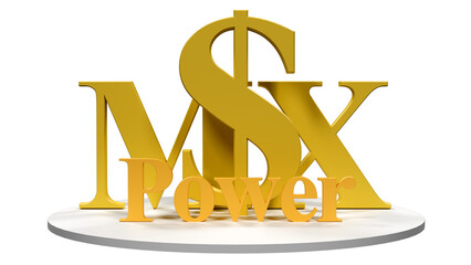 Mexican Peso, dollar power, golden 3d with transparent background 