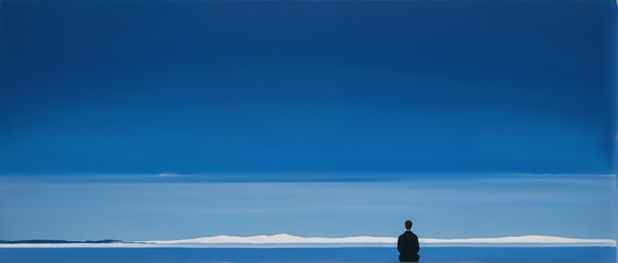 Fototapeta premium lone man sitting in the seaside minimalist peacefull illustration