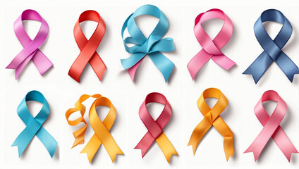 A Collection of Awareness Ribbons Isolated on a White Background, Symbolizing Support for Various Causes