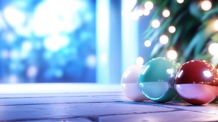 Festive Christmas balls on table