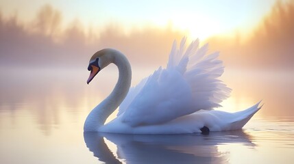 Obraz premium A swan gracefully floating on a calm lake