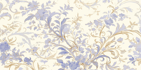 Elegant flat floral pattern icons set with pastel blue and gold tones.