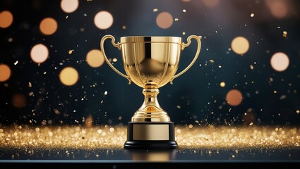 trophy portrait with blurred background with gold glitter flakes