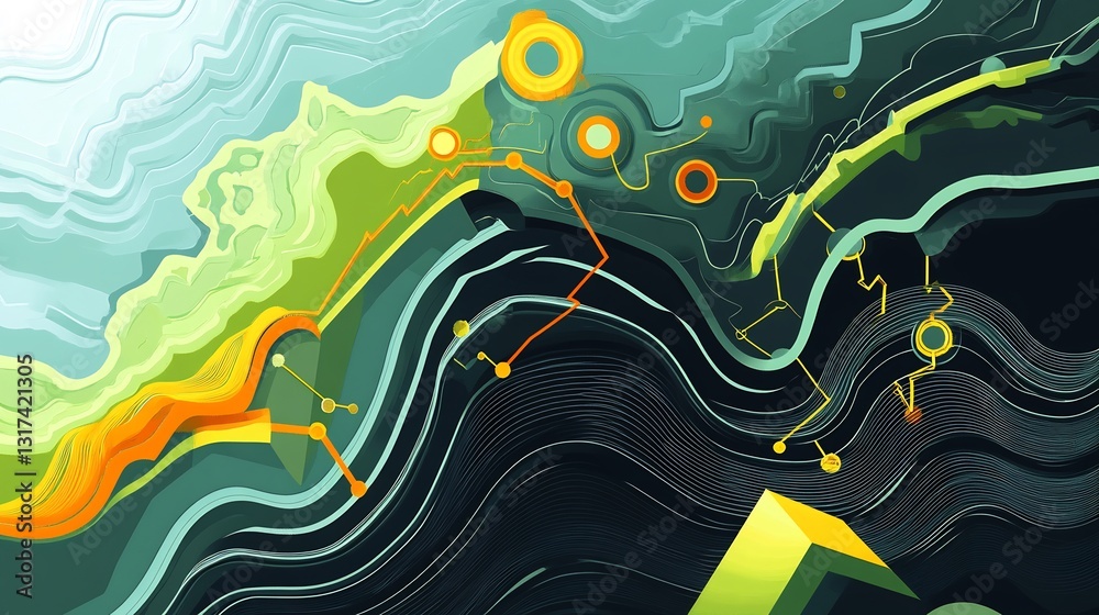 Poster conceptual depiction of bankruptcy dynamic shapes interconnected pathways representing financial rec