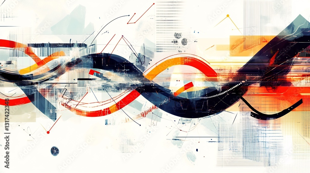 Poster Conceptual depiction of forecasting model featuring dynamic arrow flows geometric patterns symbolizing predictive analysis