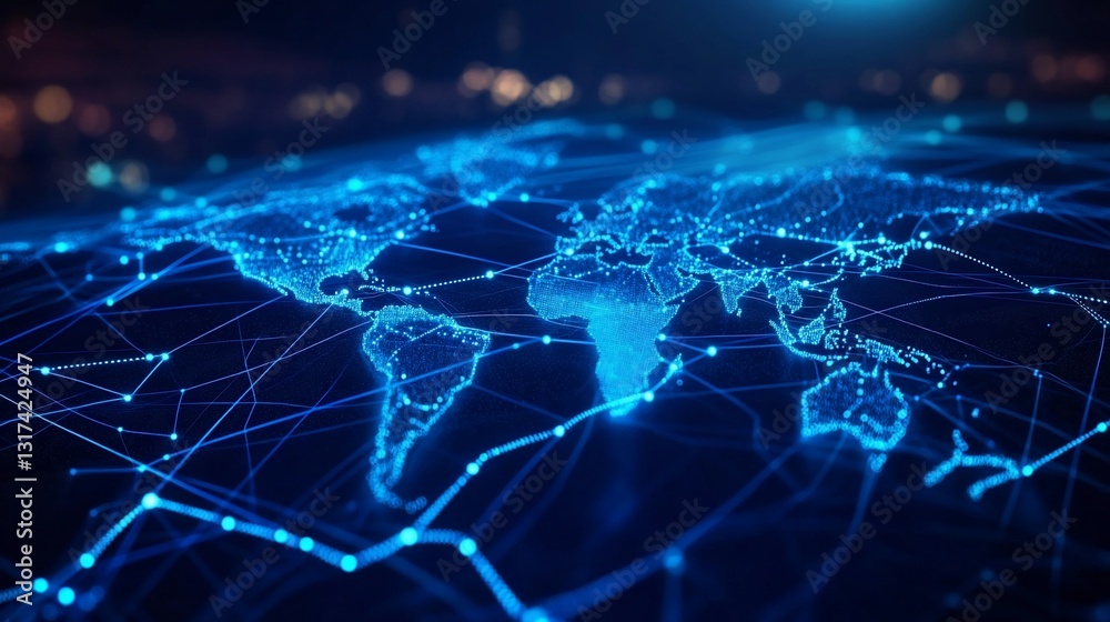 Poster global network connections: a digital world map illuminating interconnectivity and data flow across 