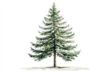 Obraz premium Minimalist watercolor illustration of a tall pine tree, architectural north style, isolated on white