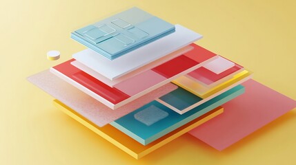 Conceptual rendering of branding principle featuring abstract layers symbolizing brand identity equity