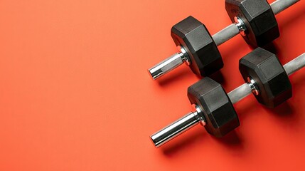 Fitness dumbbells on red background, workout, gym, exercise