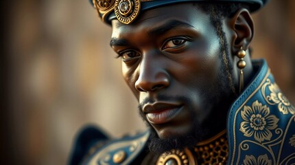 Cultural Fashion Fusion: Majolica Floral Design with Steampunk Elements in Blue and Gold**16:9 ar Time Warp digital art

