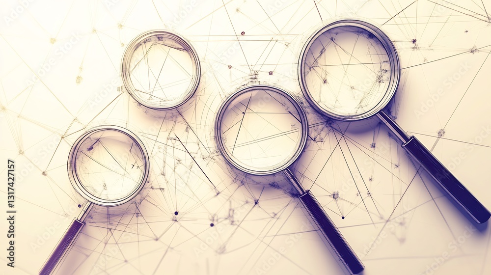 Leinwandbilder Conceptual rendering of forensic accounting featuring symbolic magnifying glass geometric patterns representing fraud detection