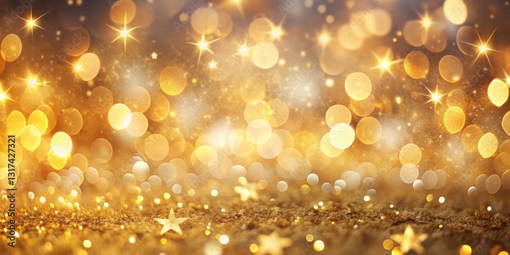 Leinwandbilder A Sparkling Golden Background with a Glitter Texture and Defocused Lights in the Shape of Stars and Circles