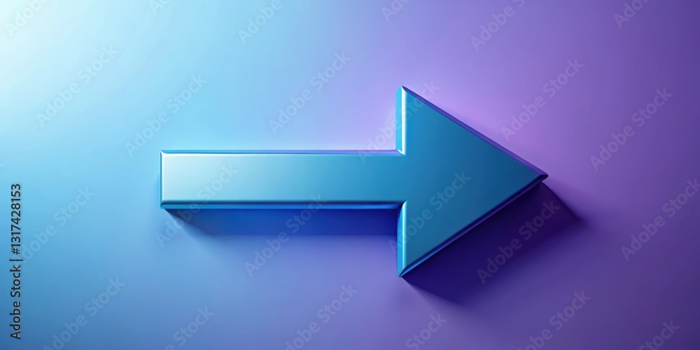 Poster a 3d metallic blue arrow pointing left against a gradient background of blue and purple